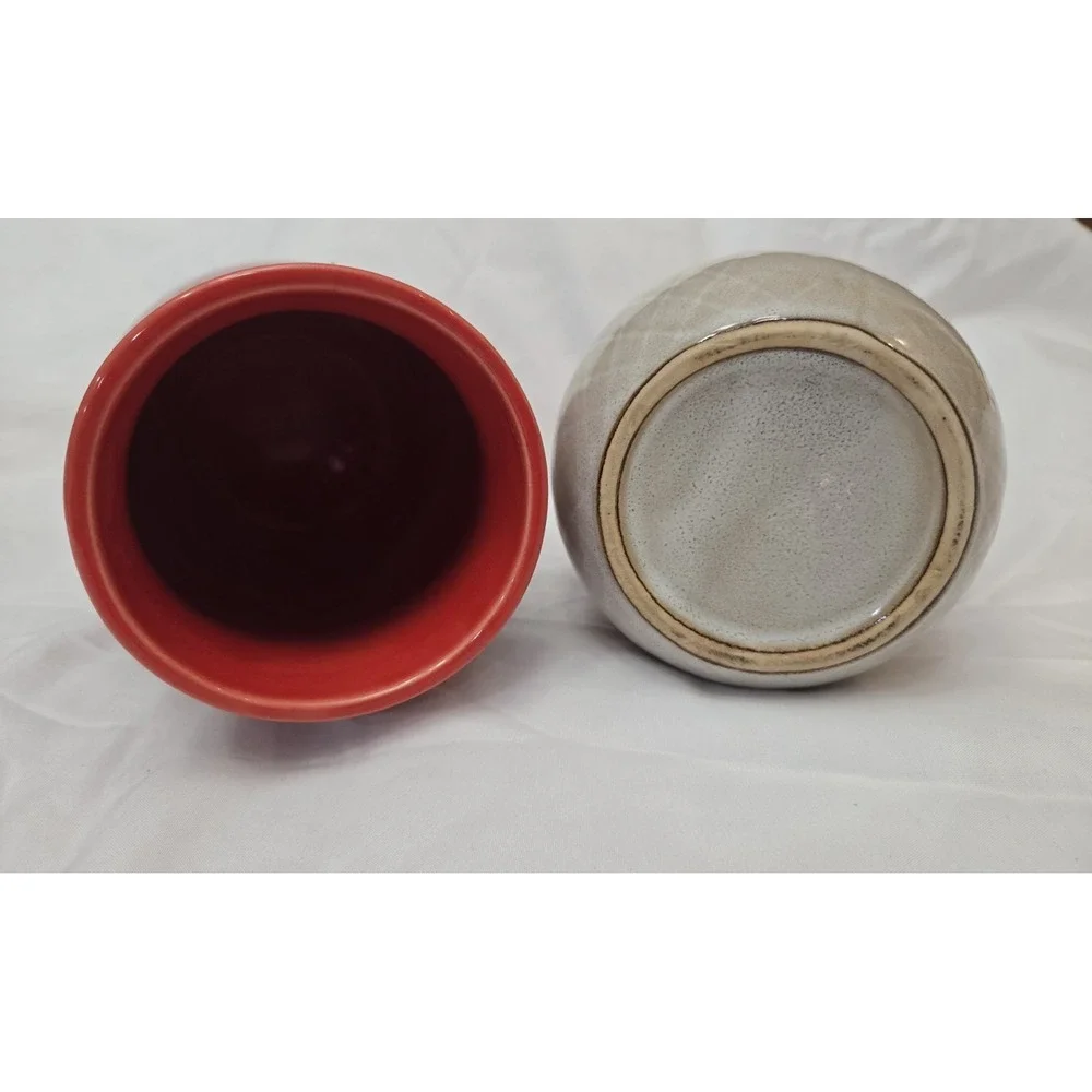Unmarked/Unbranded Set Of Ceramic Red Tan Basket Weave‎ Kitchen Canister/Vases